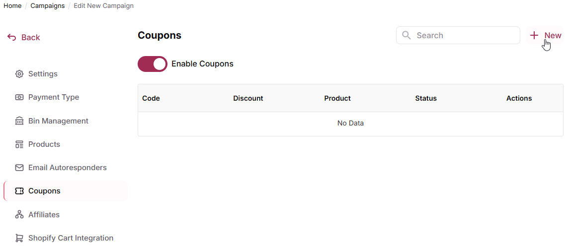 Navigate to Coupons Section