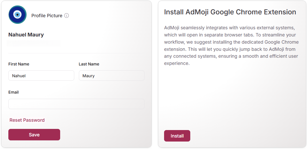 Reset Password button on Profile Settings page