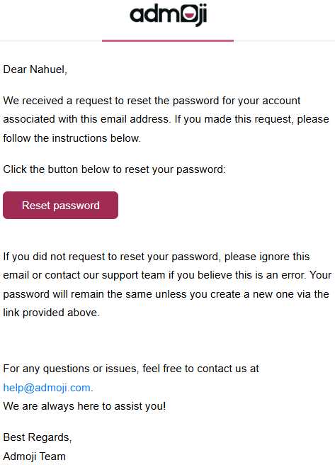 Success notification for password reset email sent