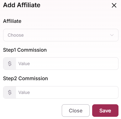Campaign affiliates tab with commission fields