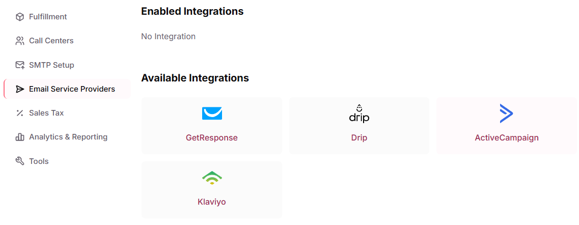 Email Service Providers interface with ActiveCampaign selected