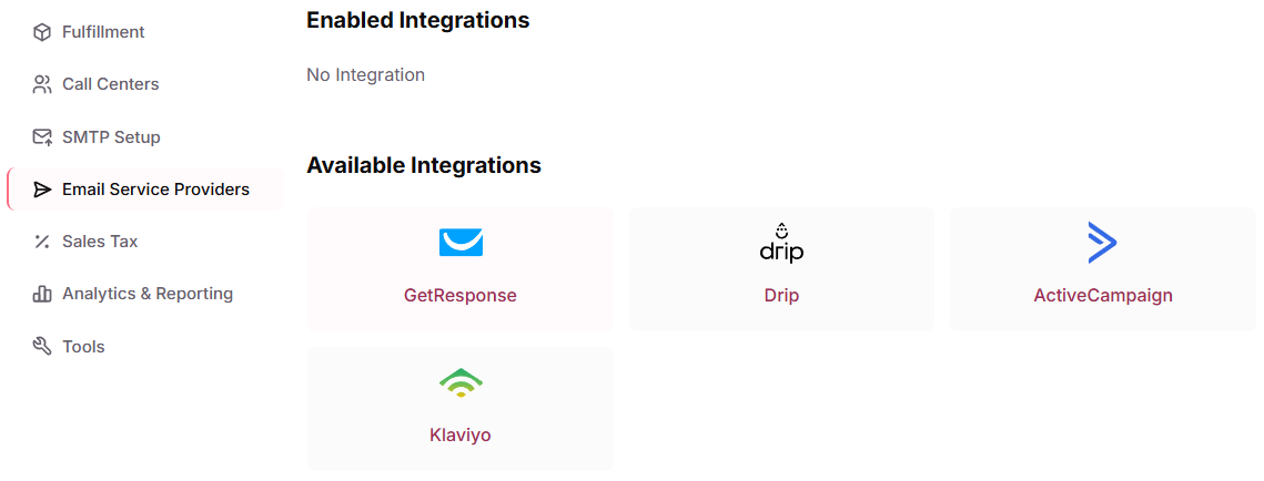 Email Service Providers interface with GetResponse selected