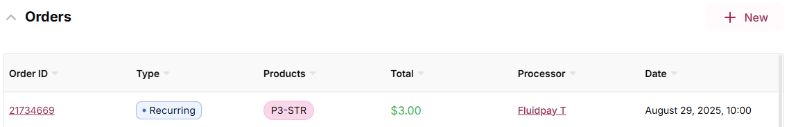 Customer order history showing list of orders with details