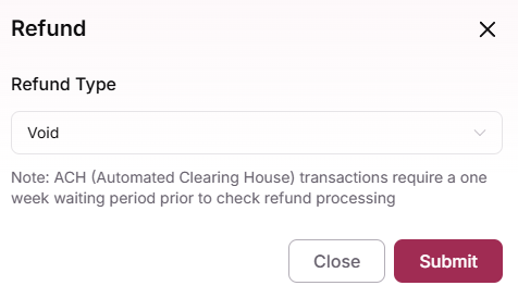 Refund button in transaction details