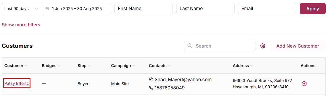 Customer search interface navigation