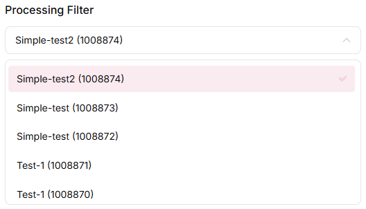 Processing Filter dropdown with campaign selection options