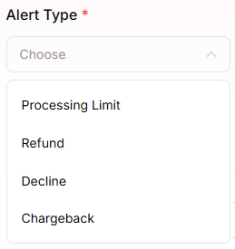 Alert Type and Rule selection dropdowns