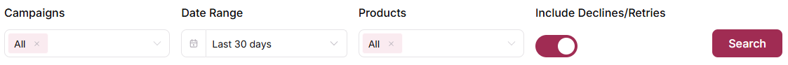 Retention report filter interface