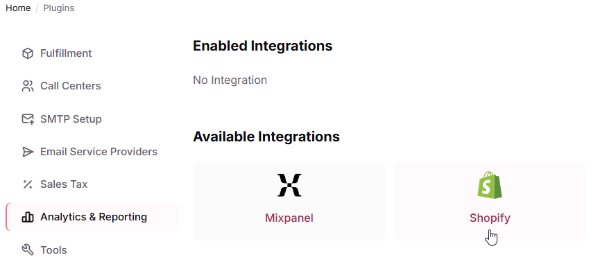 Access the Shopify Integration