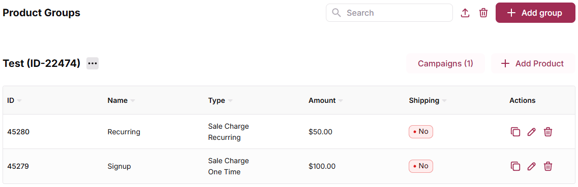 Access Products Page