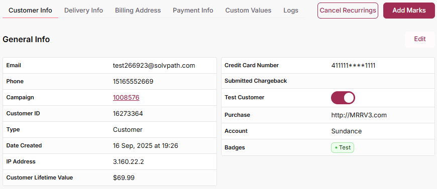 Cancel Recurrings button in customer profile
