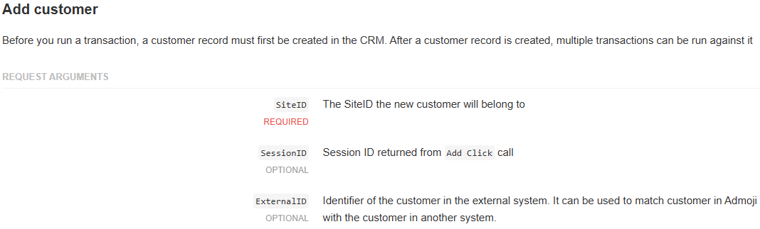 Add Customer API endpoint in documentation