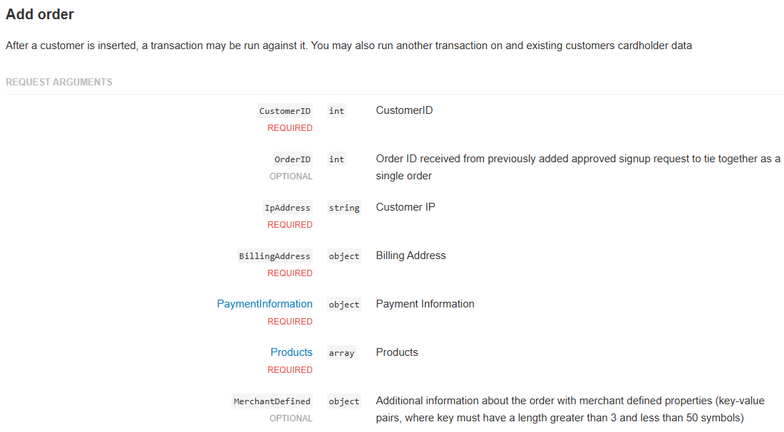 Add Order API endpoint in documentation