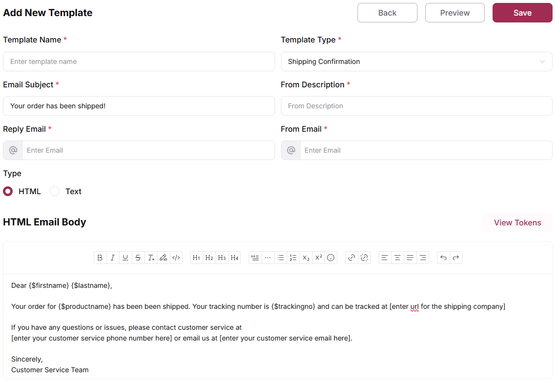 Create a Shipment Confirmation Email Template