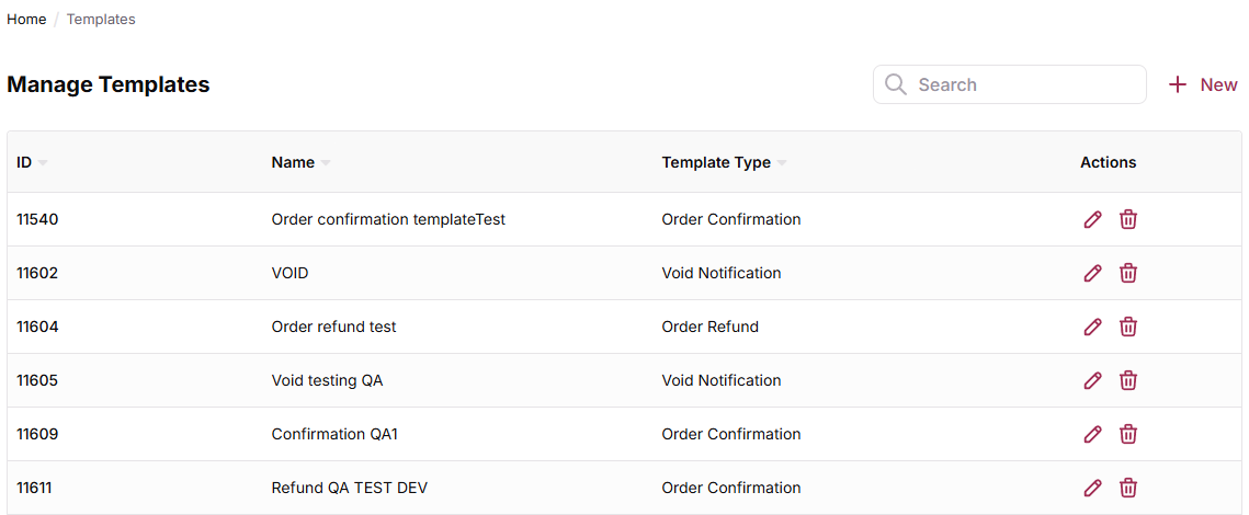 Email templates list