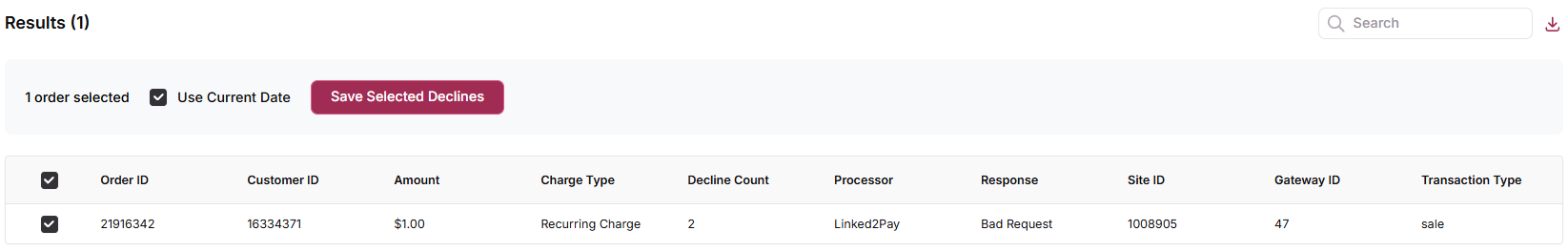 Select and Schedule Declined Transactions