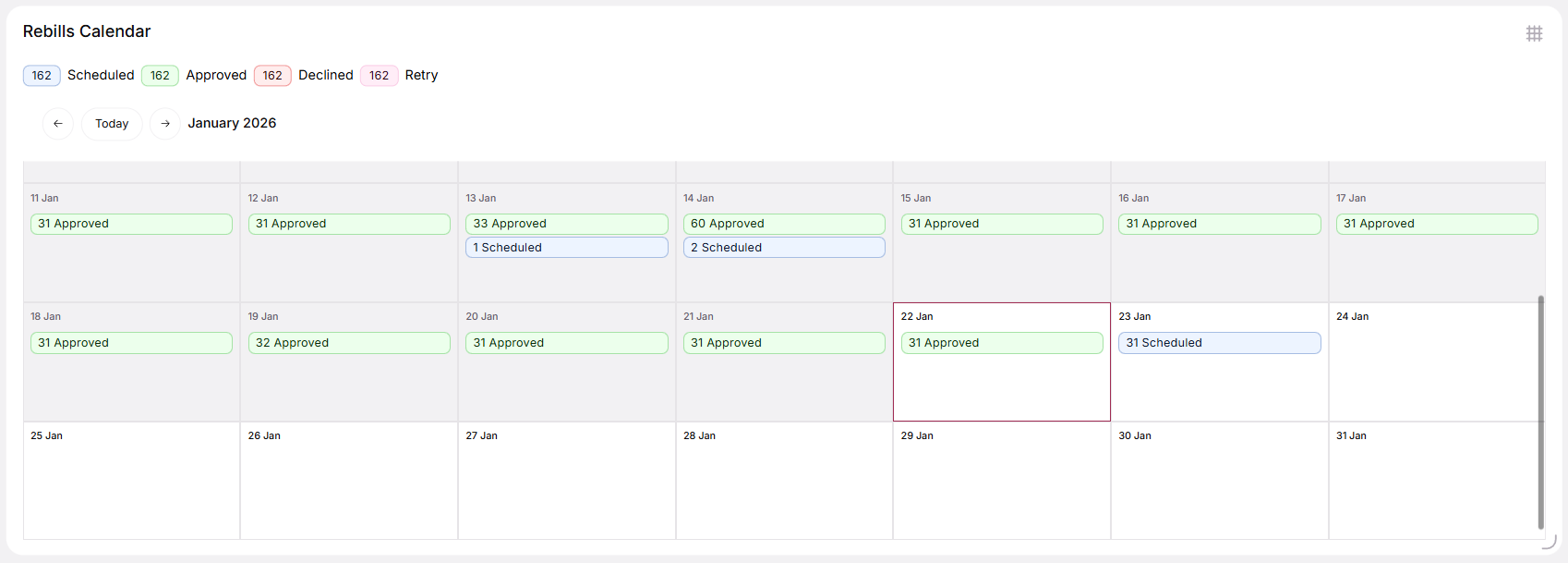 Rebills Calendar