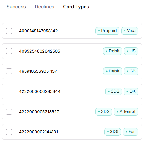 Card Types tab with card type options