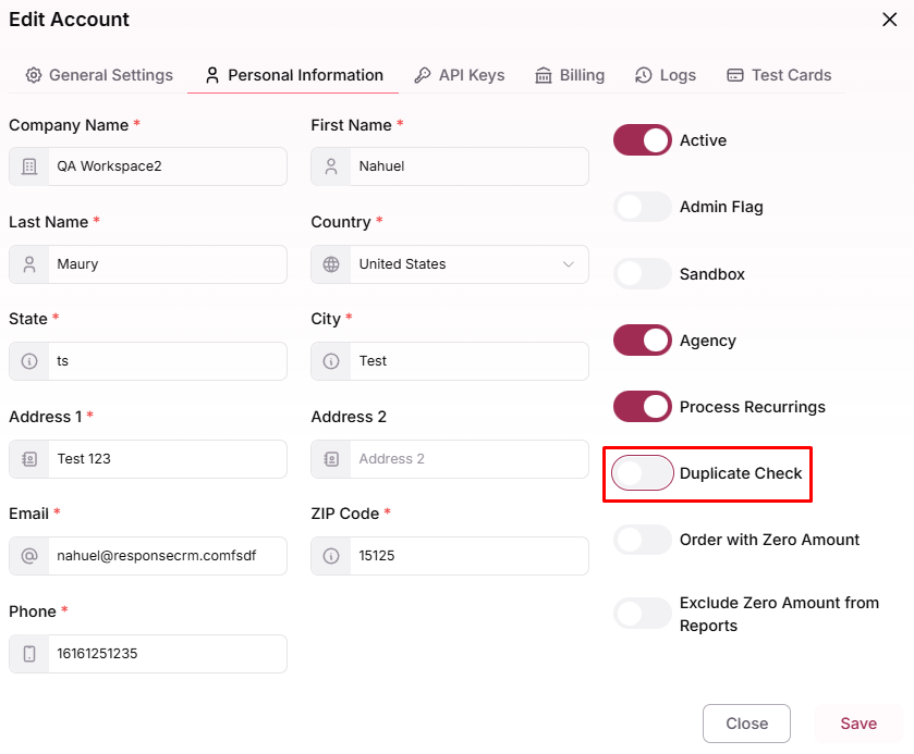 Open the Personal Information Tab