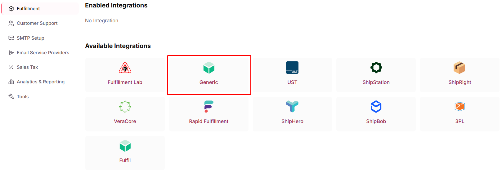 Open the Generic fulfillment plugin