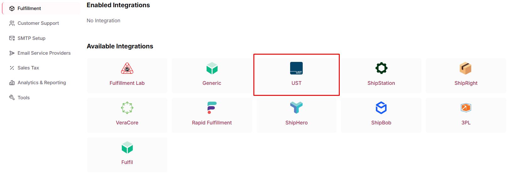 Open the UST fulfillment plugin