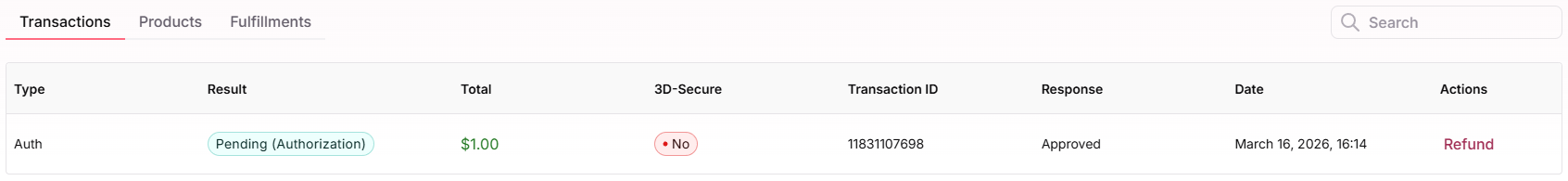 How Auth + Capture Appears in the Customer Profile
