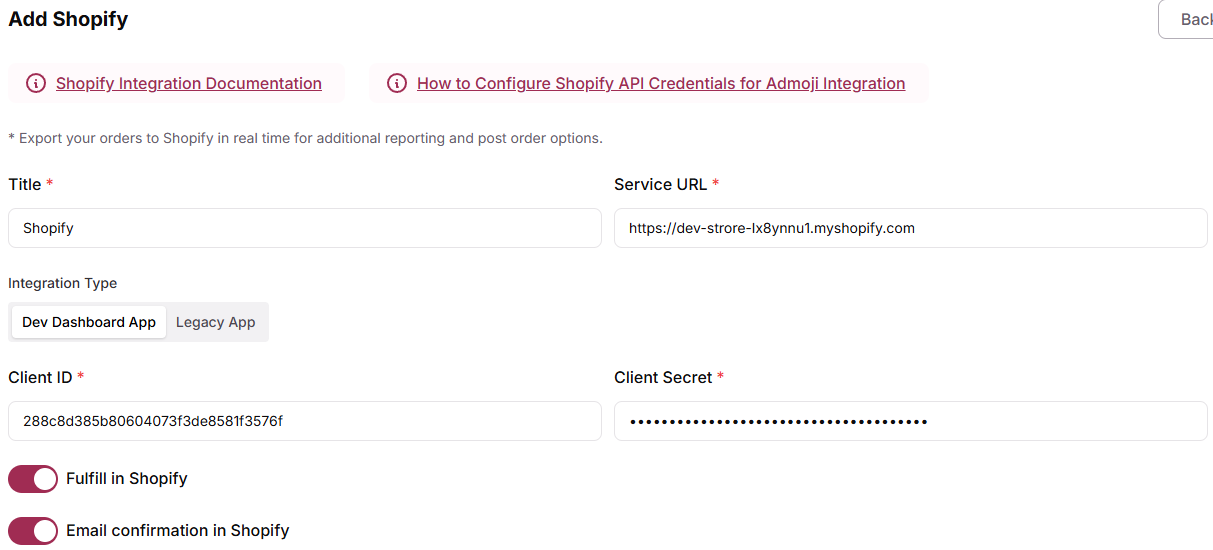 Configure Shopify Integration Settings