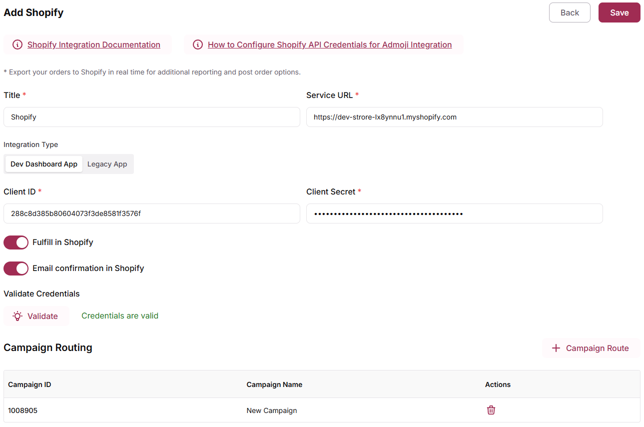Save the Shopify Integration