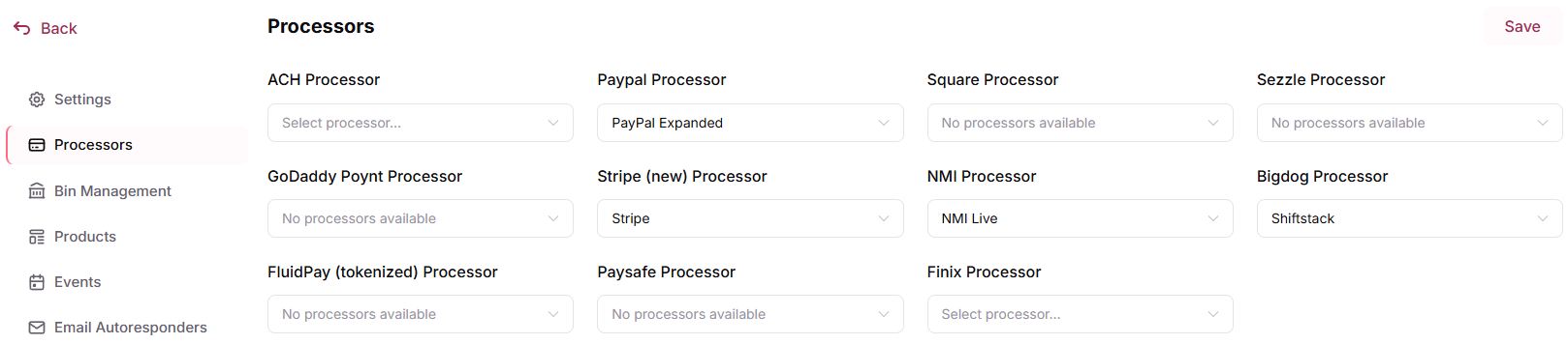 Open the Processors tab