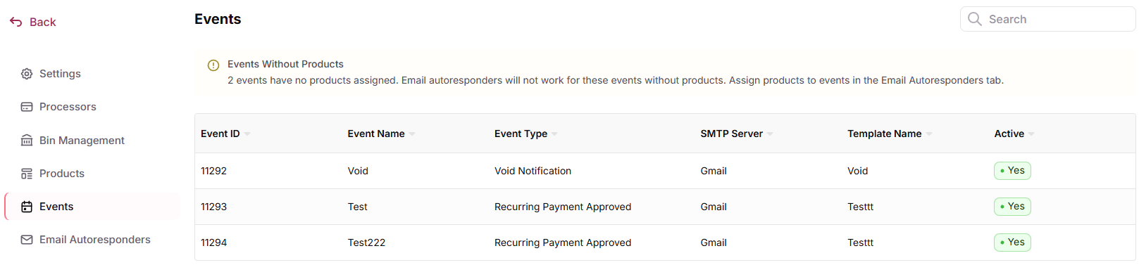Open the Events tab