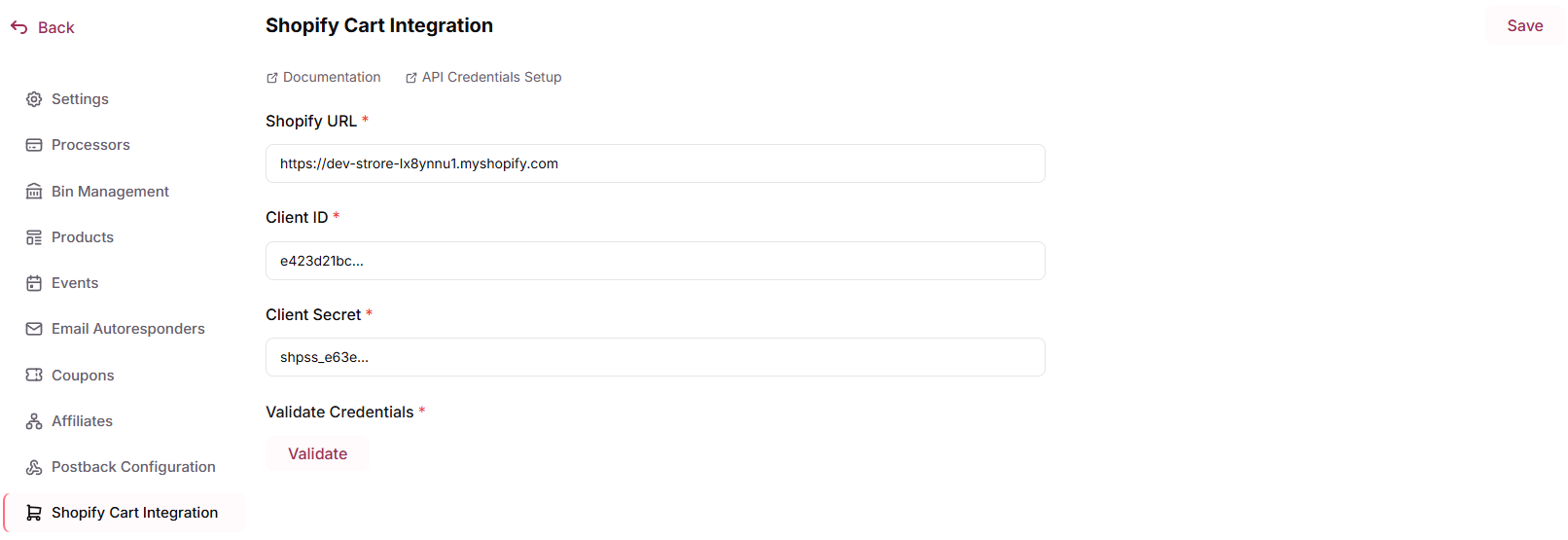 Enter your Shopify credentials
