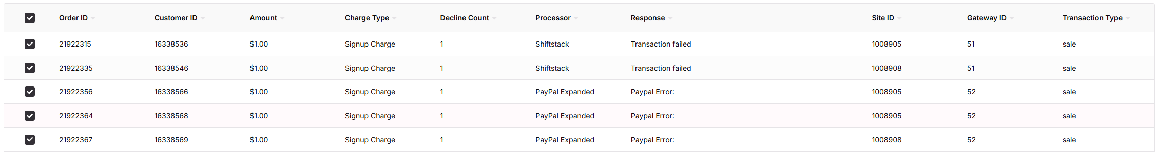 Select orders to retry