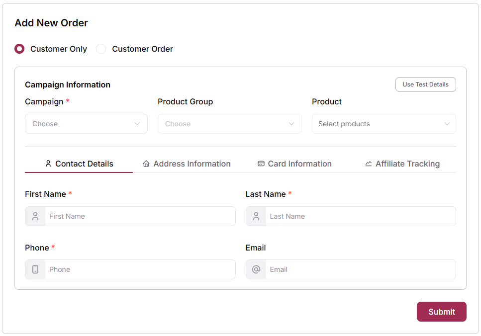 Access Add New Order