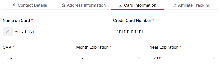 Fill in Customer Information (Tabs)