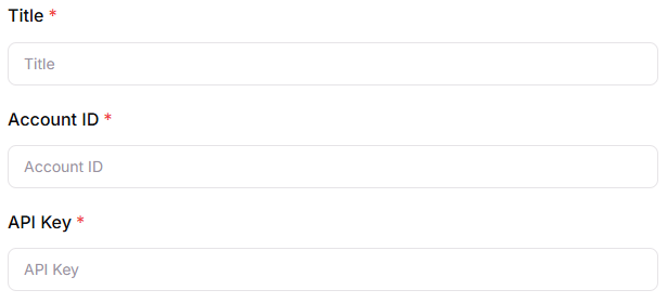 Drip configuration form with Title, Account ID, and API Key fields