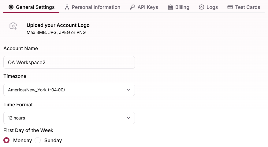Settings — General Settings tab