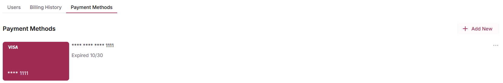 Settings — Payment Method tab