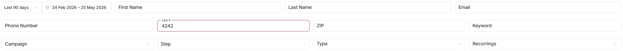 Customer search by last 4 card digits and date range