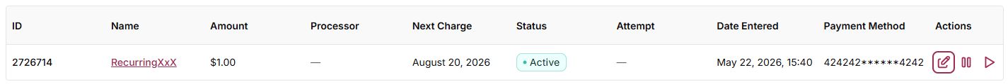Subscription row showing Next Billing Date