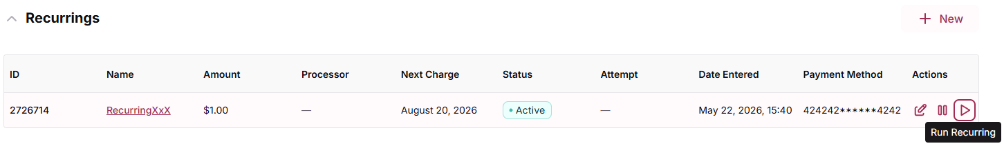 Orders section with Force Rebill option