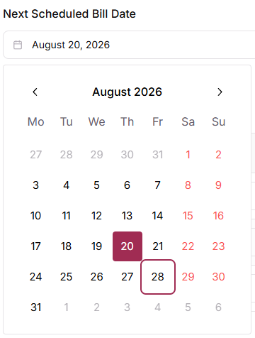 Edit Next Billing Date form