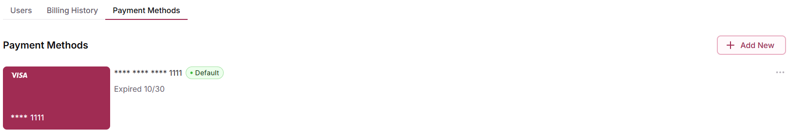 Payment Methods settings with Add New option