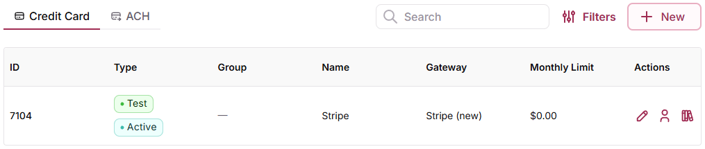 Processors page with New button