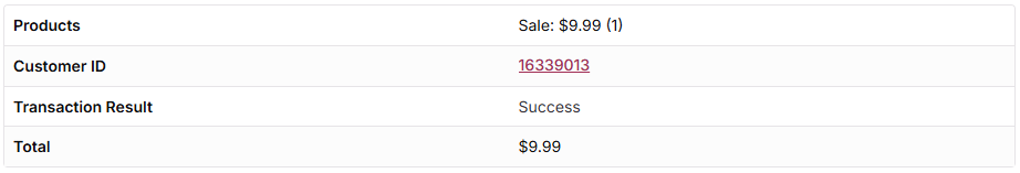 Transaction list showing a live transaction
