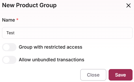 Products page showing Add group button