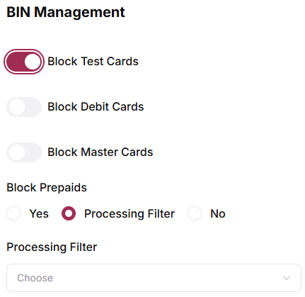 Test card disable settings before going live