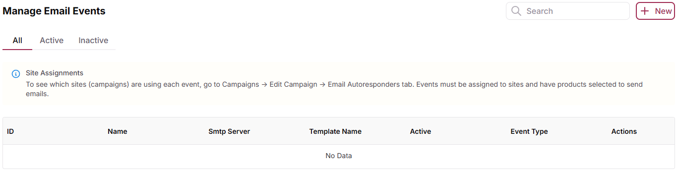 Email Autoresponder Events creation form