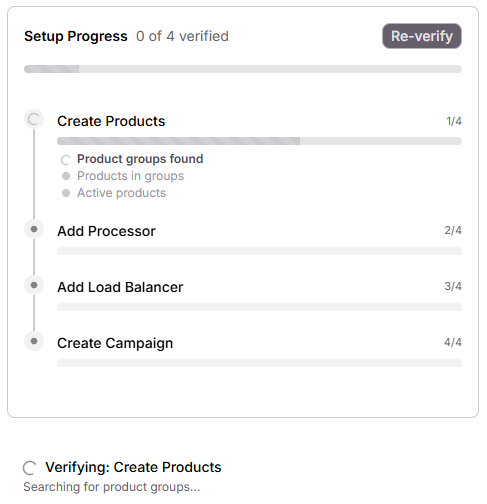 Account setup checklist with pending steps