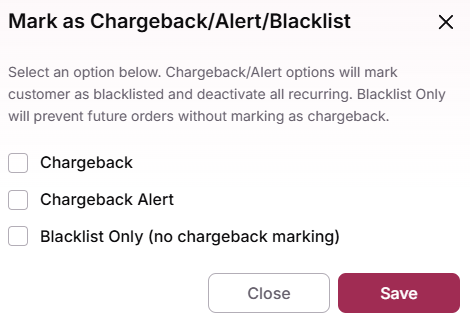 Blacklist Only option on the customer marks menu