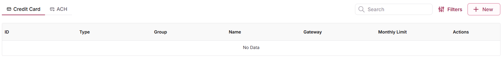 Merchants Processors page with the Credit Card tab selected